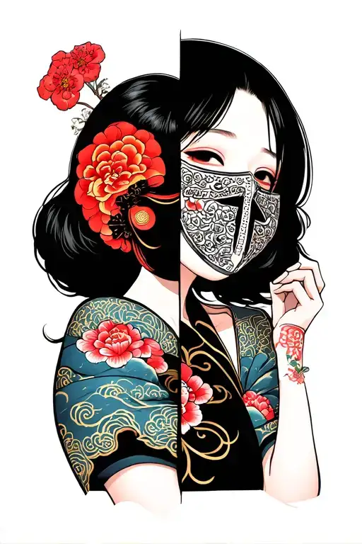 Japanese Girl Wearing Mask Split In Half