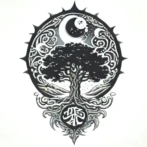 Tree Of Life And Sun And Moon
