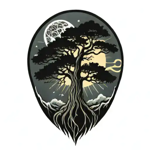 Tree Of Life And Sun And Moon
