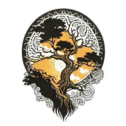 Tree Of Life And Sun And Moon