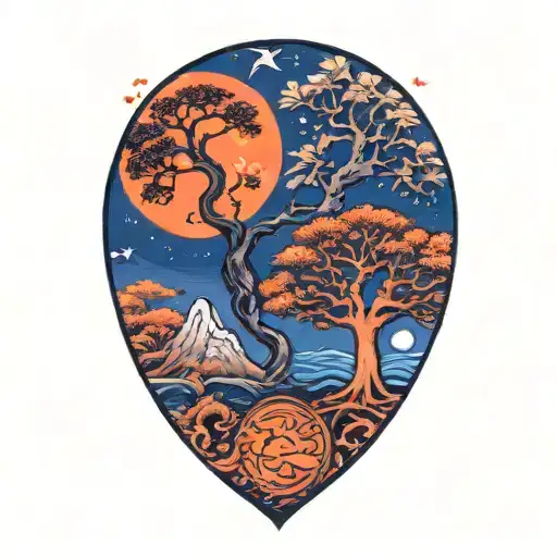 Tree Of Life And Sun And Moon