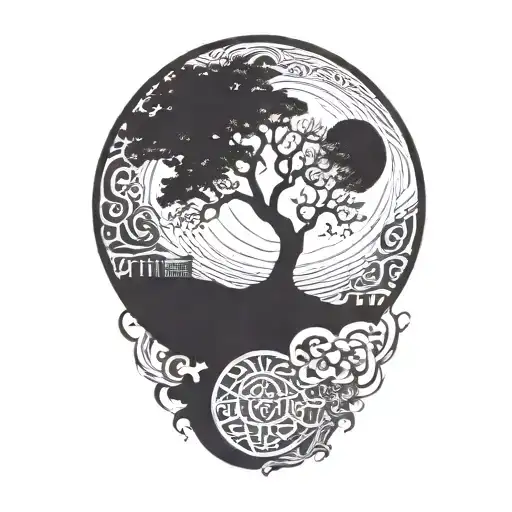 Tree Of Life And Sun And Moon