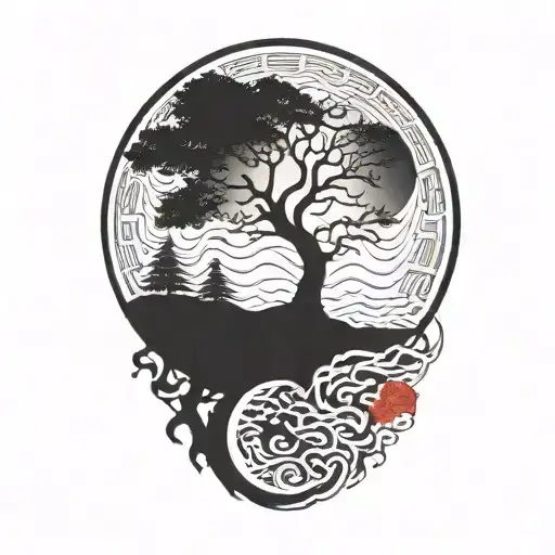 Tree Of Life And Yellow Sun And Red Moon