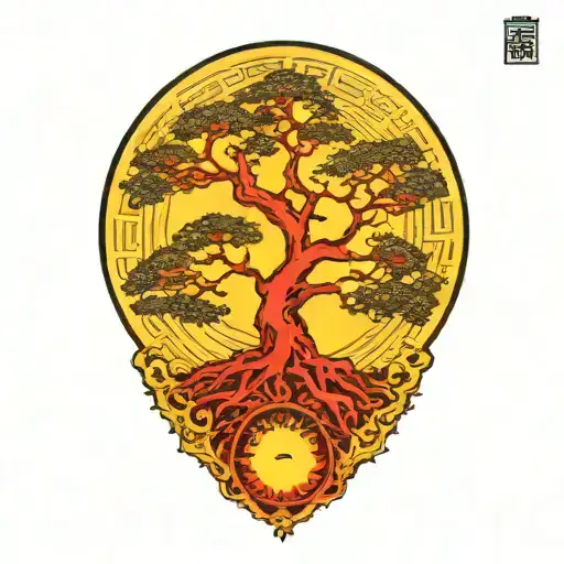 Tree Of Life And Yellow Sun And Red Moon