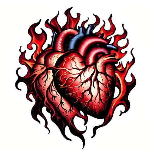 Men's Tattoo Heart In The Form Of Flames Cool Icy Veins