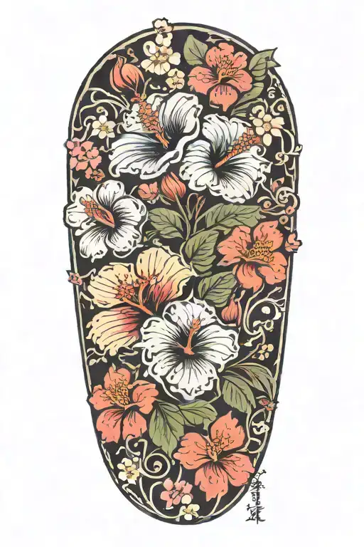 Wrist To Elbow Sleeve With Hibiscus Flowers And Lots Of Cherry Blossoms