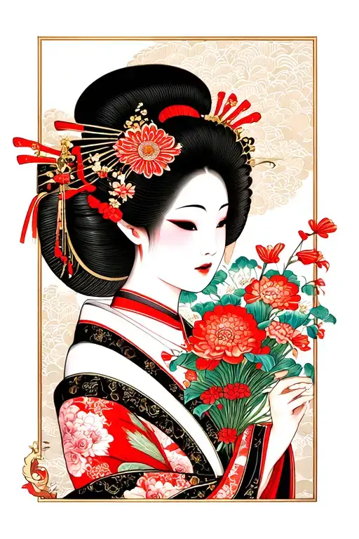 Geisha Holding A Bouquet