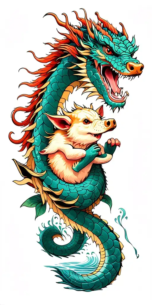 Dragon And Dog And Water Snake And Pig Holding
