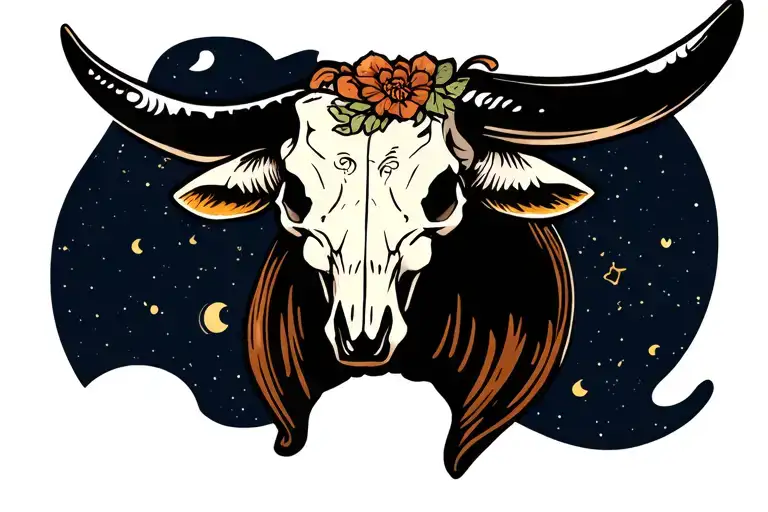 Desert Night Cow Skull With Horns