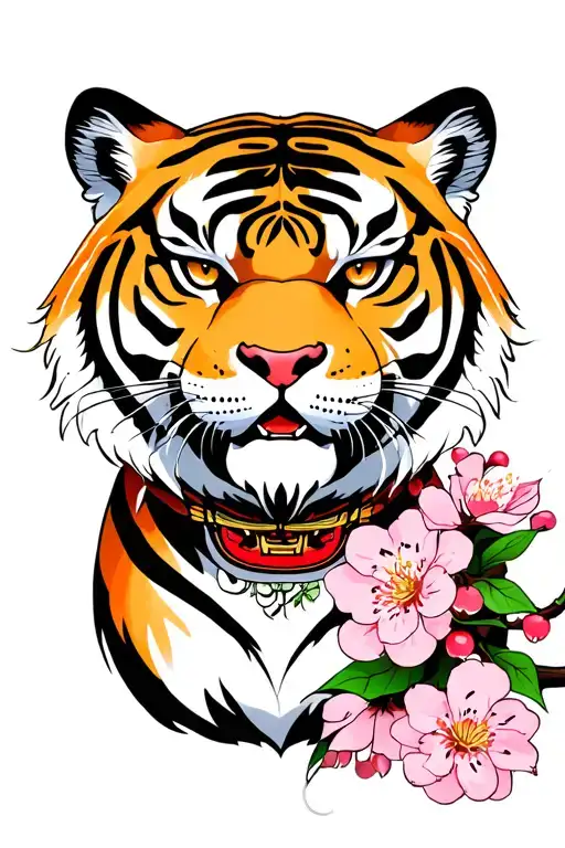 Japanese Tiger With Cherry Blossom