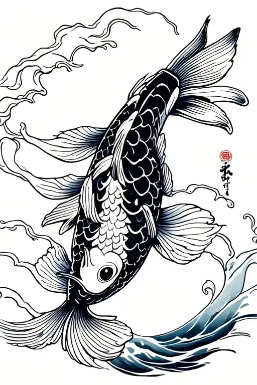 Koi Fish With Waves
