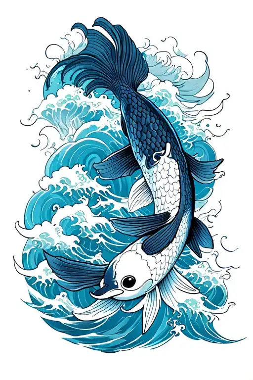 Koi Fish With Waves