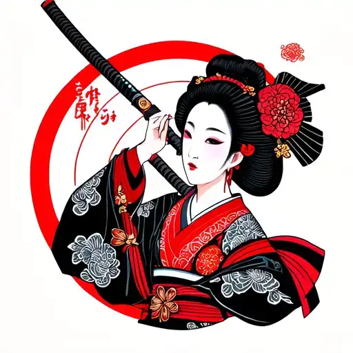 Negative Space Japanese Geisha Holding A Katana