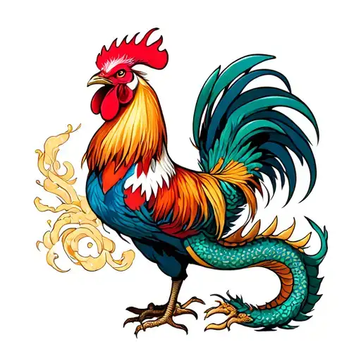Rooster Standing On Dragon Irezumi Style