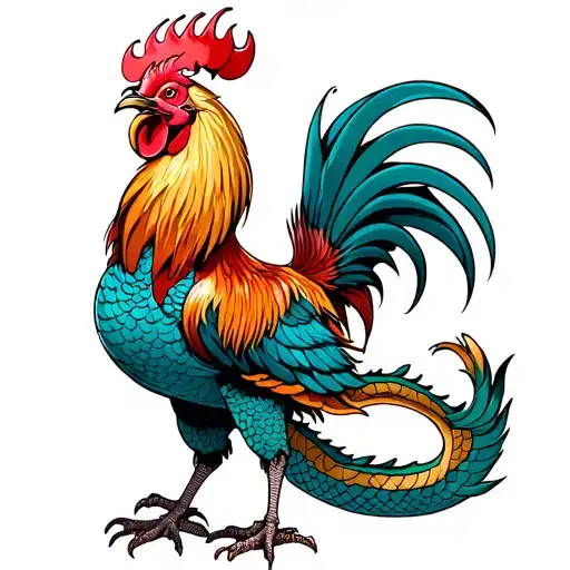 Rooster Standing On Dragon Irezumi Style
