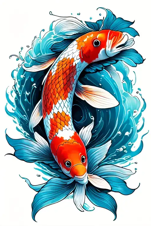 Koi Fish Swimming Upstream