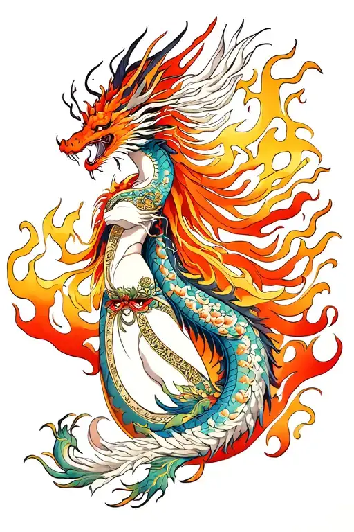 Amaterasu Goddess Flames Dragon Back Tattoo Design