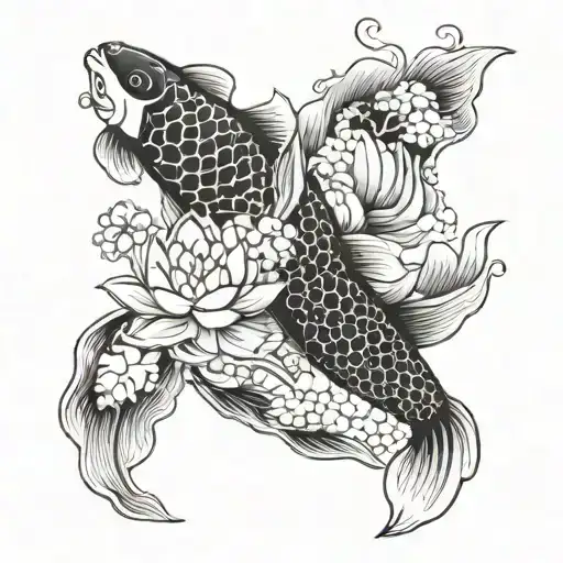 Yin Yang Koi Fish With Lotus Flower