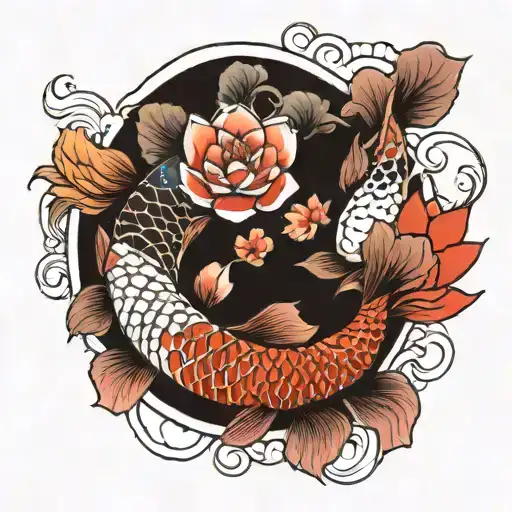 Yin And Yang Koi Fish With Lotus Flower