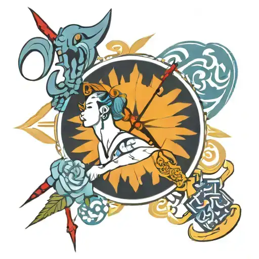 Azura Name Tattoo With Chess And Archery Bow Pointing