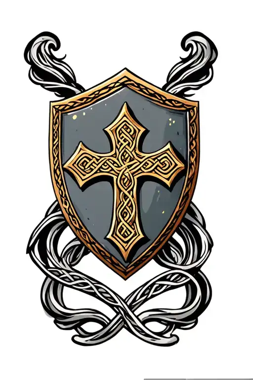 Celtic Gold Cross On The Shield