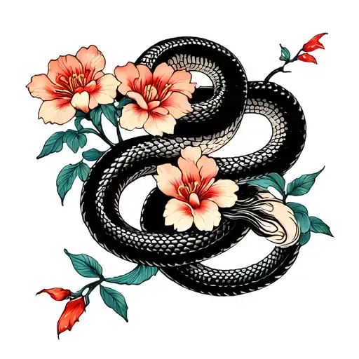 Two Long Snake And Flowers For Men Any Hand