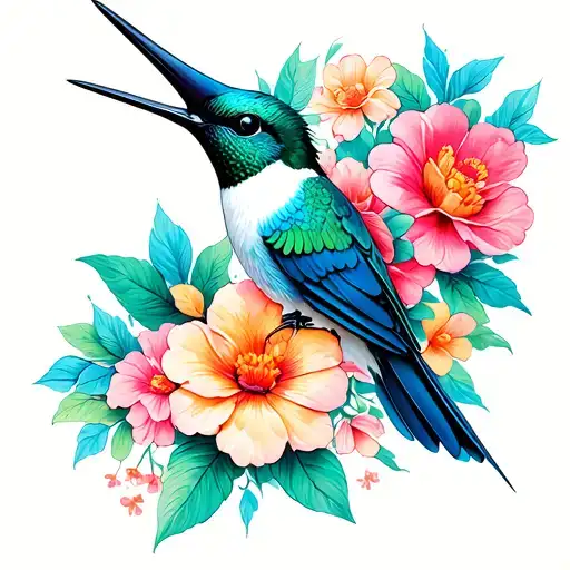 Colibri Surrounded By Vibrant Flowers Coming