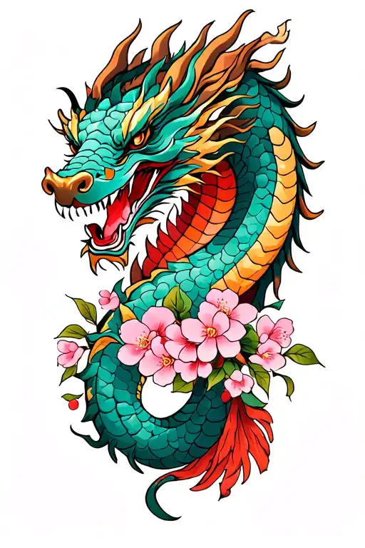 Japanese Dragon With Cherry Blossoms