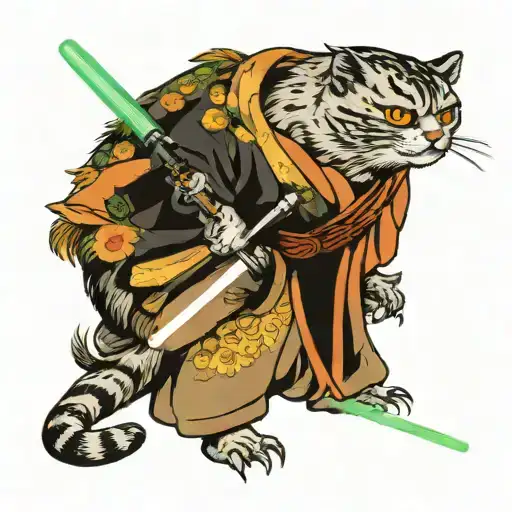 Monmoncat With Lightsaber Old Japanese Painting