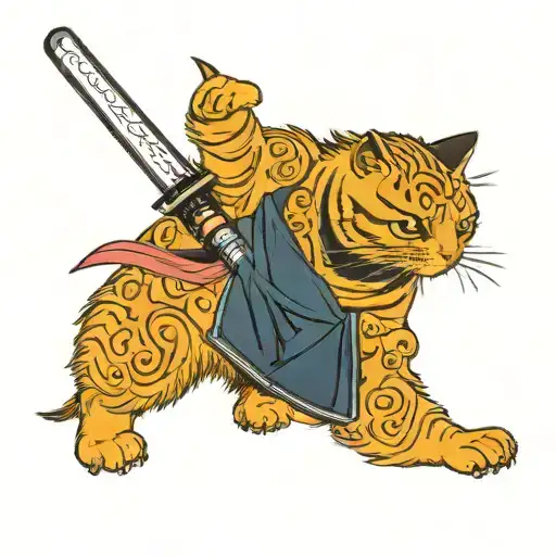 Monmoncat With Lightsaber Handle Old Japanese Painting