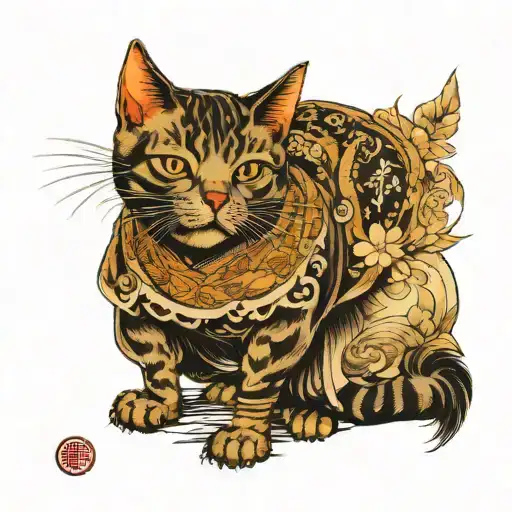 Tattooed Cat That Is A Jedi Knight Old School Japanese Painting