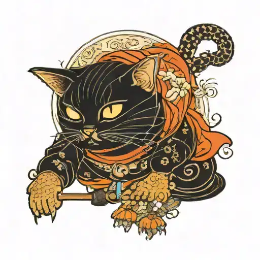 Tattooed Cat That Is A Jedi Knight Traditional Japanese Painting