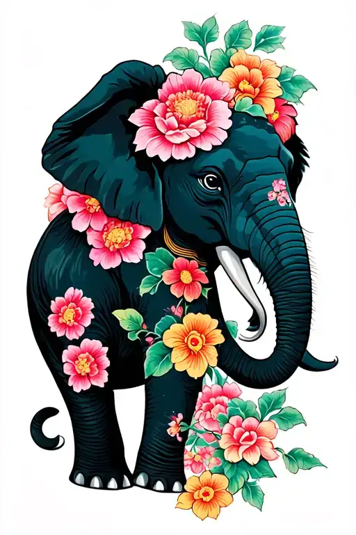 Elephant With Flowers Intertwined