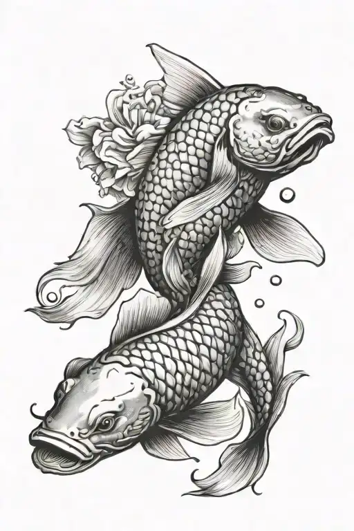Koi Fish Black And White Tattoo Realism