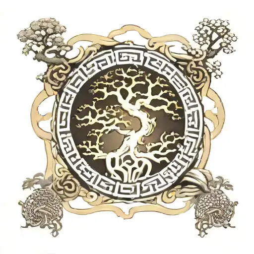 Ouroboros And Yggdrasil Tree In Center