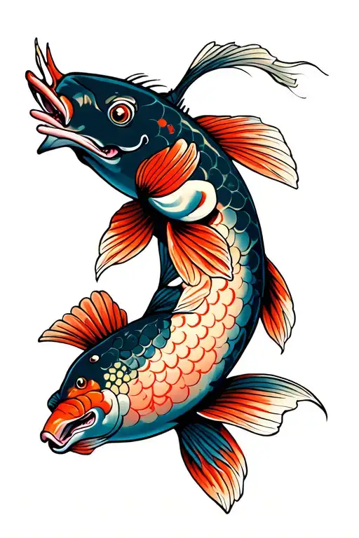 A Carp Fighting A Sign