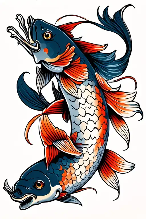 A Carp Fighting A Sign