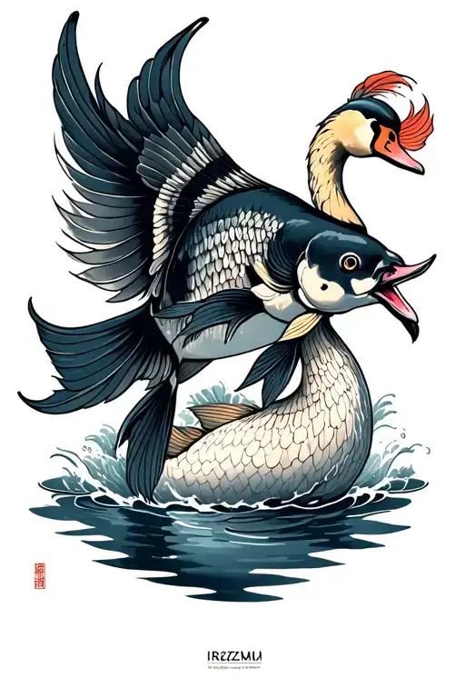A Carp Fighting A Swan