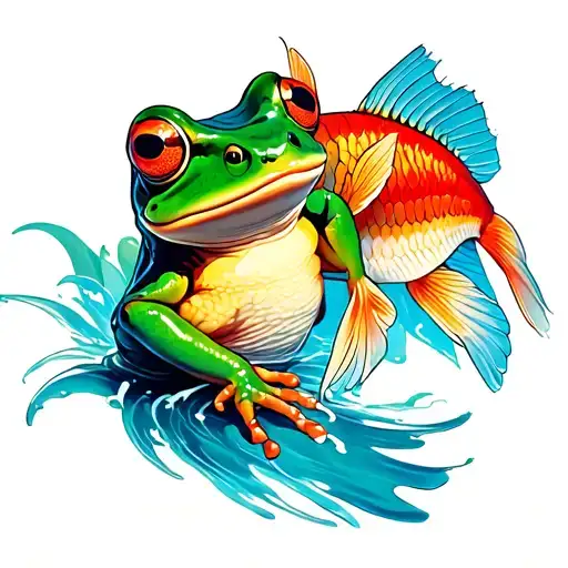 Frog Playing With A Coy Fish