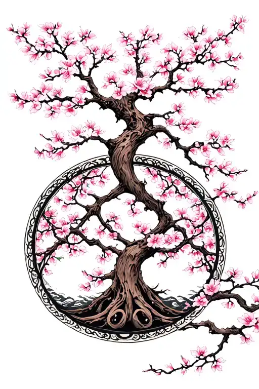 Cherry Blossom Tree Of Life Intertwined