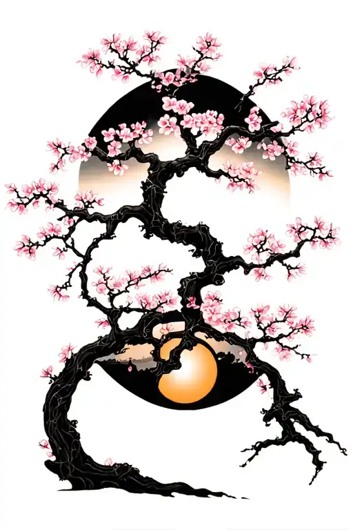 Cherry Blossom Tree Of Life Intertwined Representing Life And Death