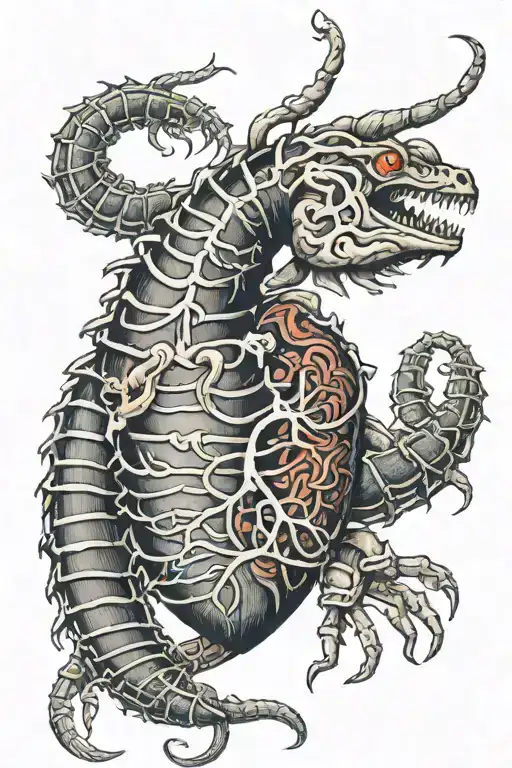 A Long Scolopendra Wraps Around An Anatomical Human Heart