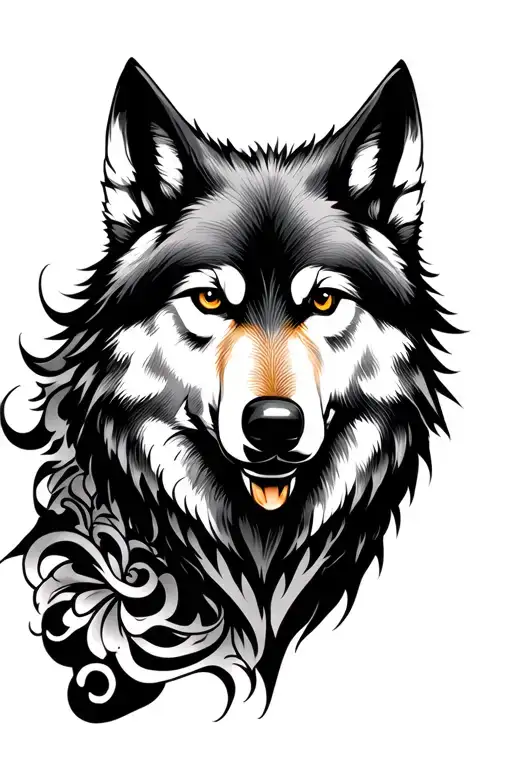 Realism Black And Grey Wolf Head Tattoo Design