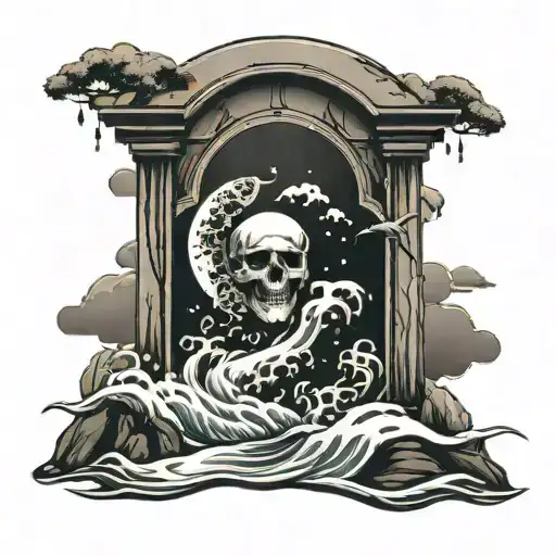 Tombstone In The Sea With Space Surrounded