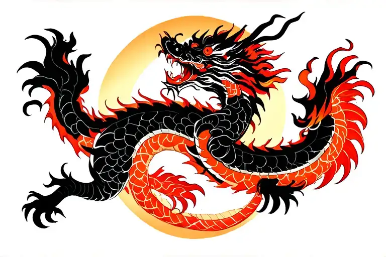 Japanese Dragon Without Wings Black Full Length Detailed