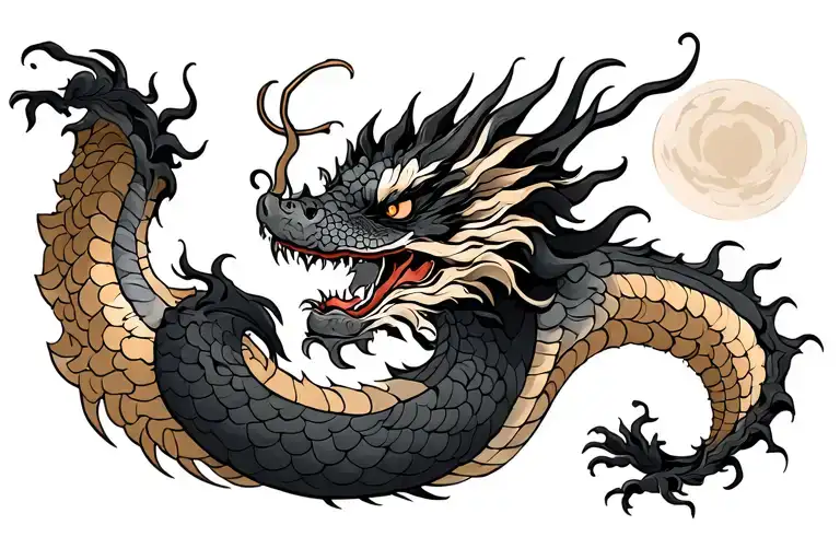 Single Head Traditional Japanese Dragon Without Wings Black And Grey Full Length Design