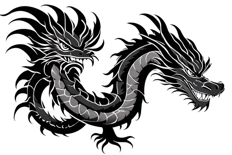Single Head Traditional Japanese Dragon Without Wings Black And Grey Full Length Design
