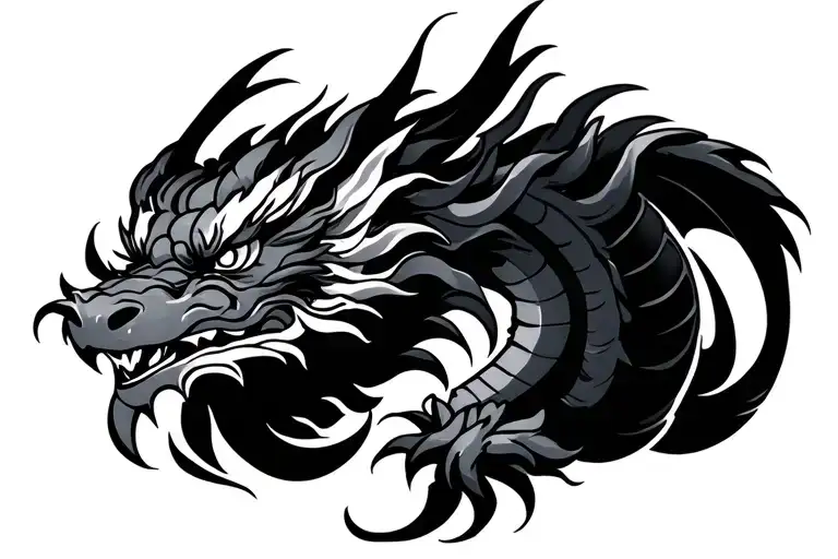 Single Head Traditional Japanese Dragon Without Wings Black And Dark Grey Full Length Design Hd