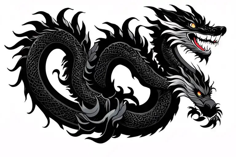 Traditional Japanese Dragon Without Wings Black And Dark Grey Full Body Length Design Hd