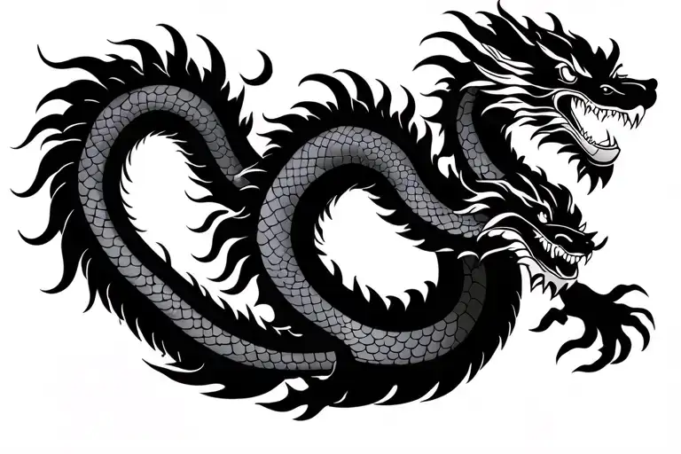 Traditional Japanese Dragon Without Wings Black And Dark Grey Full Body Length Design Hd